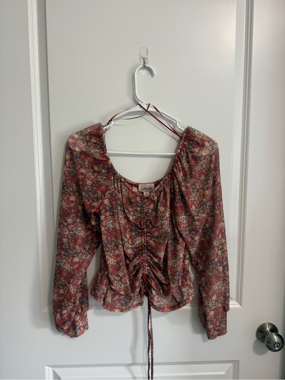 Willow Red Floral Ruched Peasant Blouse